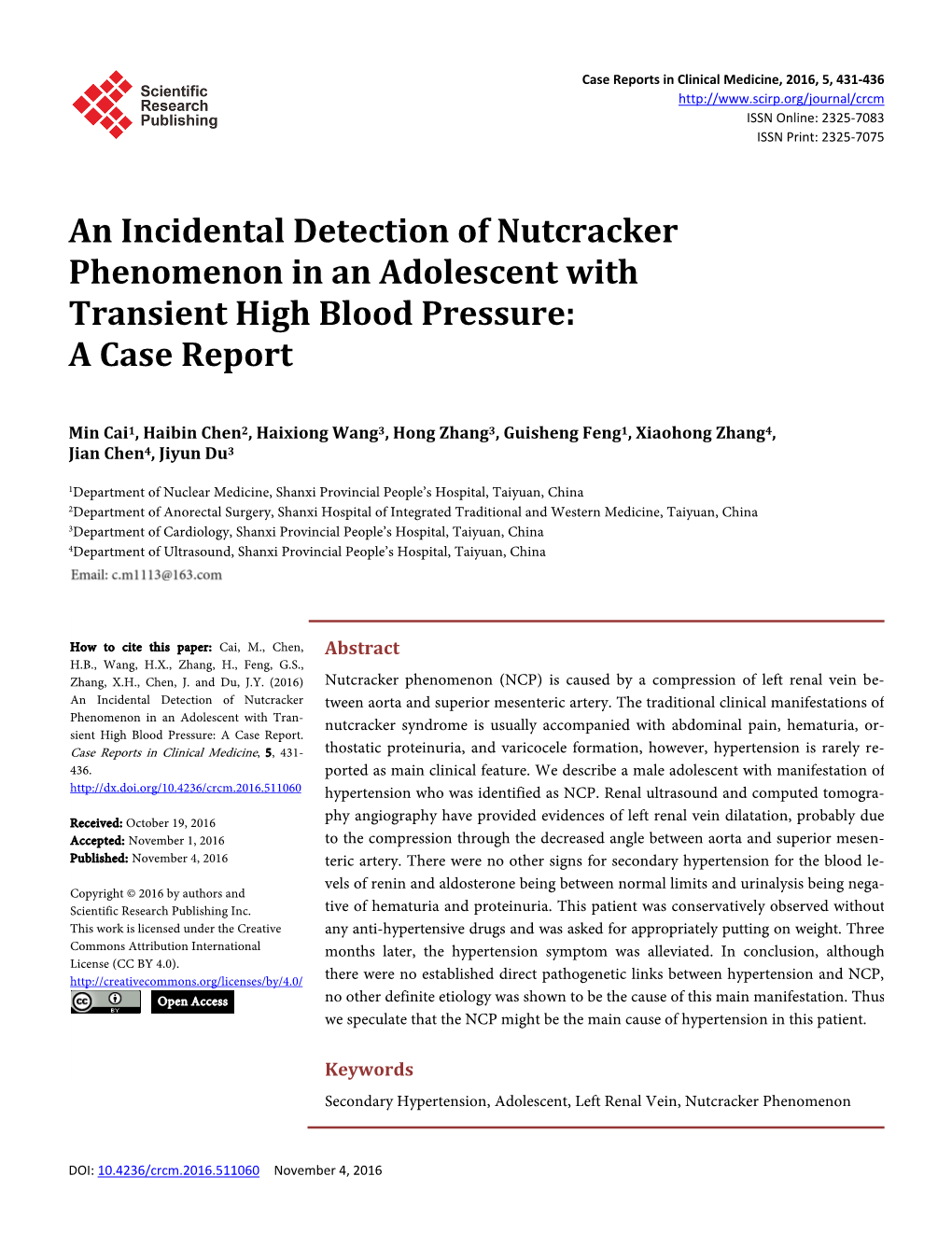 An Incidental Detection of Nutcracker Phenomenon in an Adolescent with Transient High Blood Pressure: a Case Report