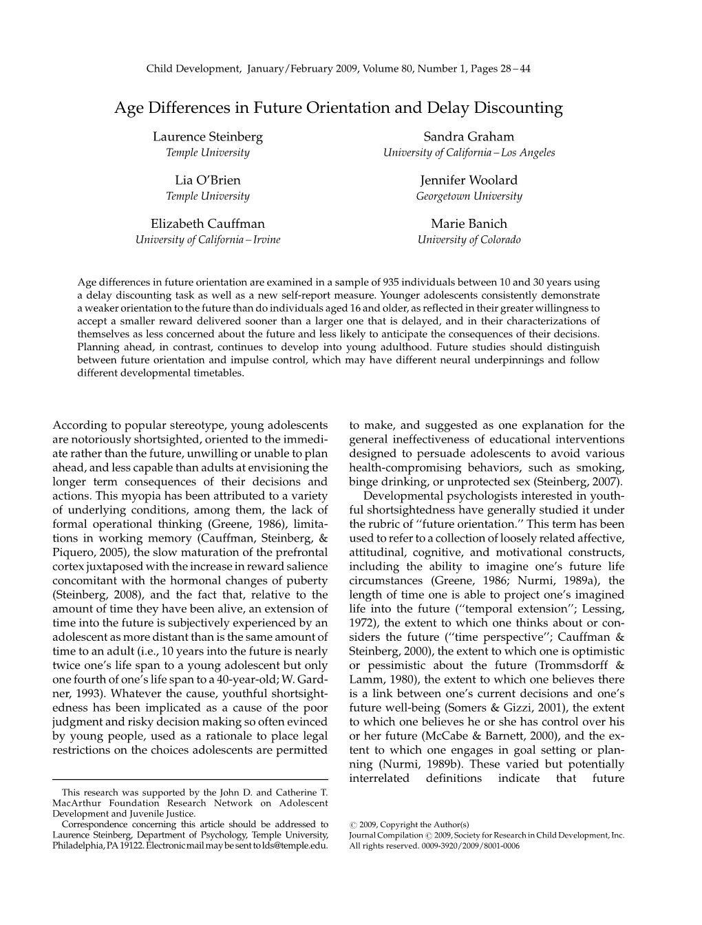 Age Differences in Future Orientation and Delay Discounting