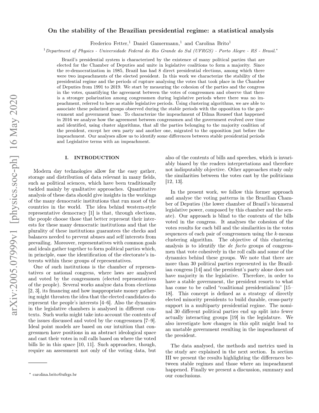 On the Stability of the Brazilian Presidential Regime: a Statistical Analysis