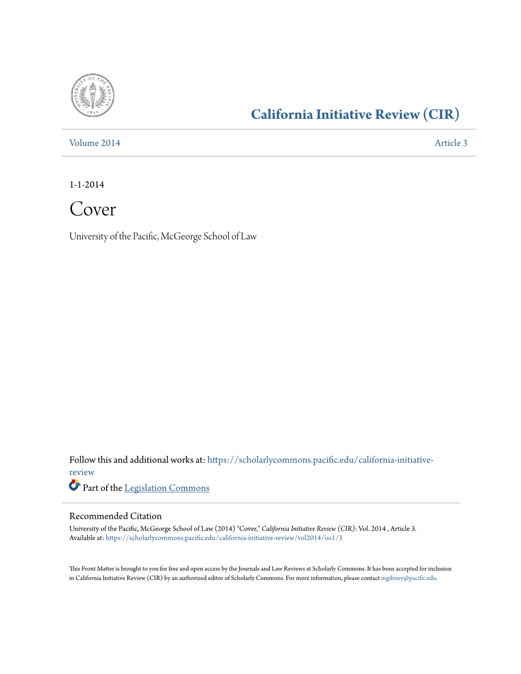 California Initiative Review (CIR)