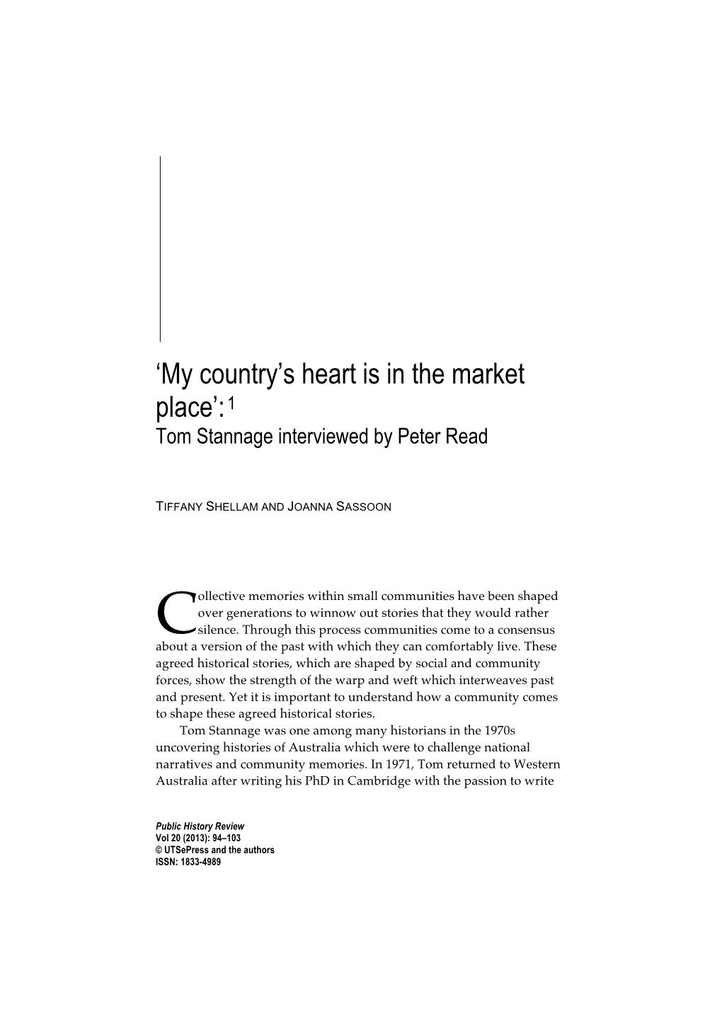'My Country's Heart Is in the Market Place':1