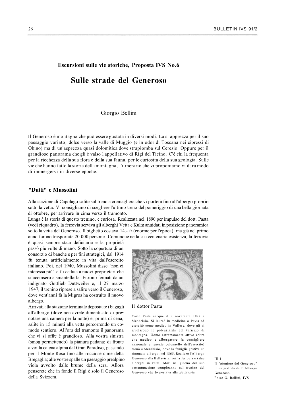 Vie Storiche E Generoso, in Bulletin IVS 91/2