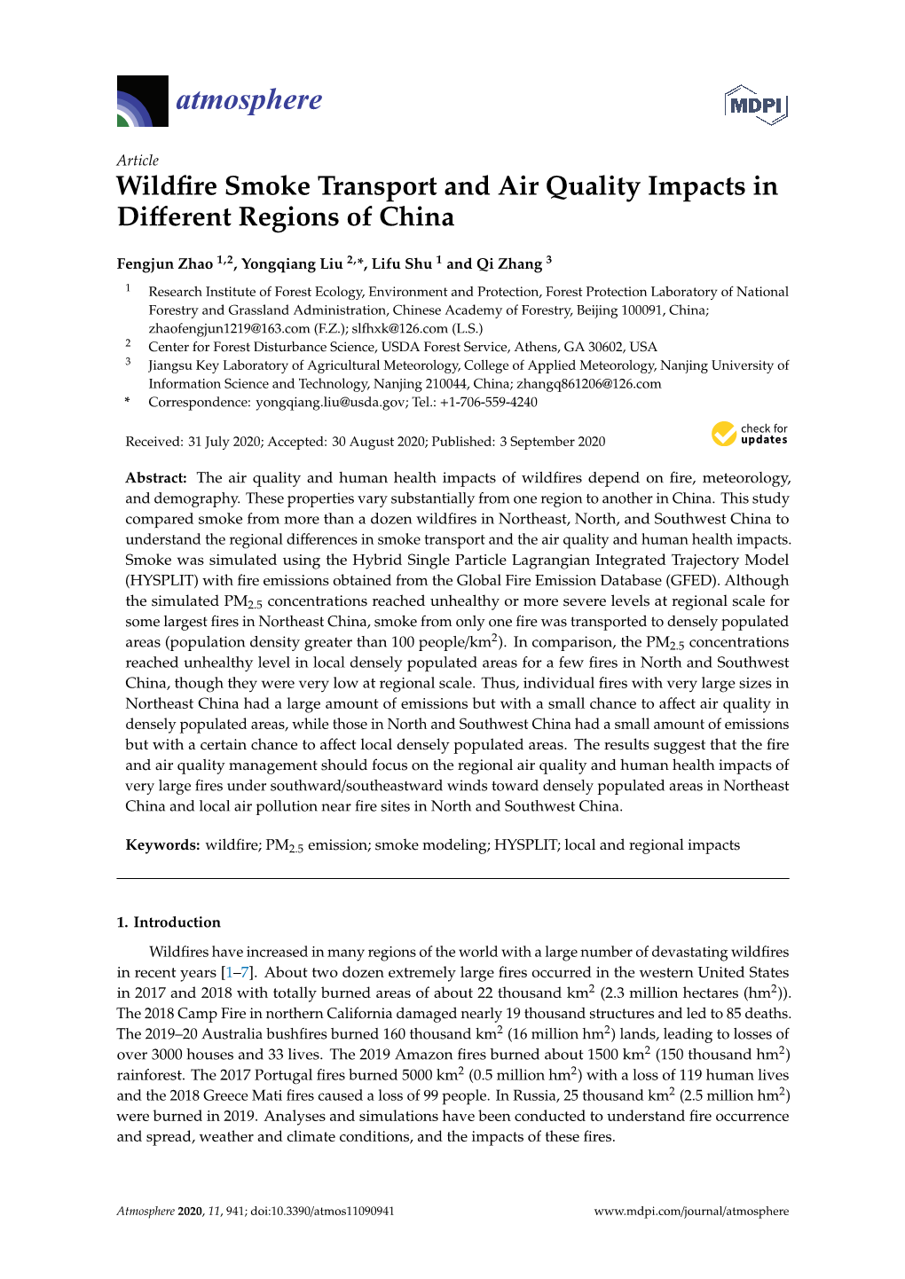 Wildfire Smoke Transport and Air Quality Impacts in Different Regions of China