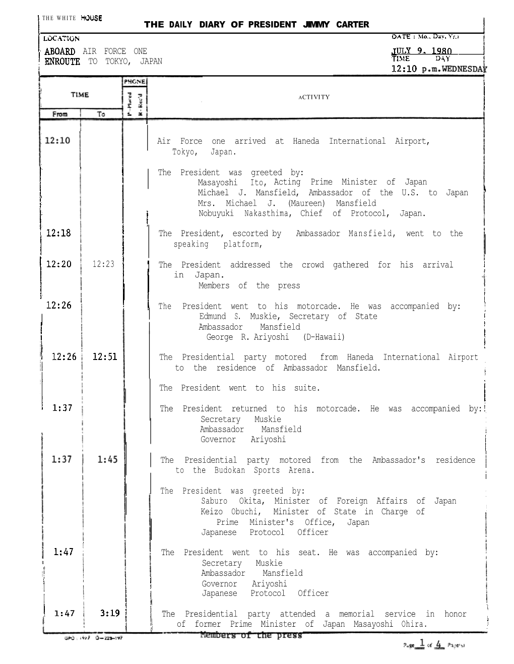 9, 1980 1 ENROUTE to TOKYO, JAPAN I-NE '3 Jr‘U' I 12:10 P.M.WEDNESDA