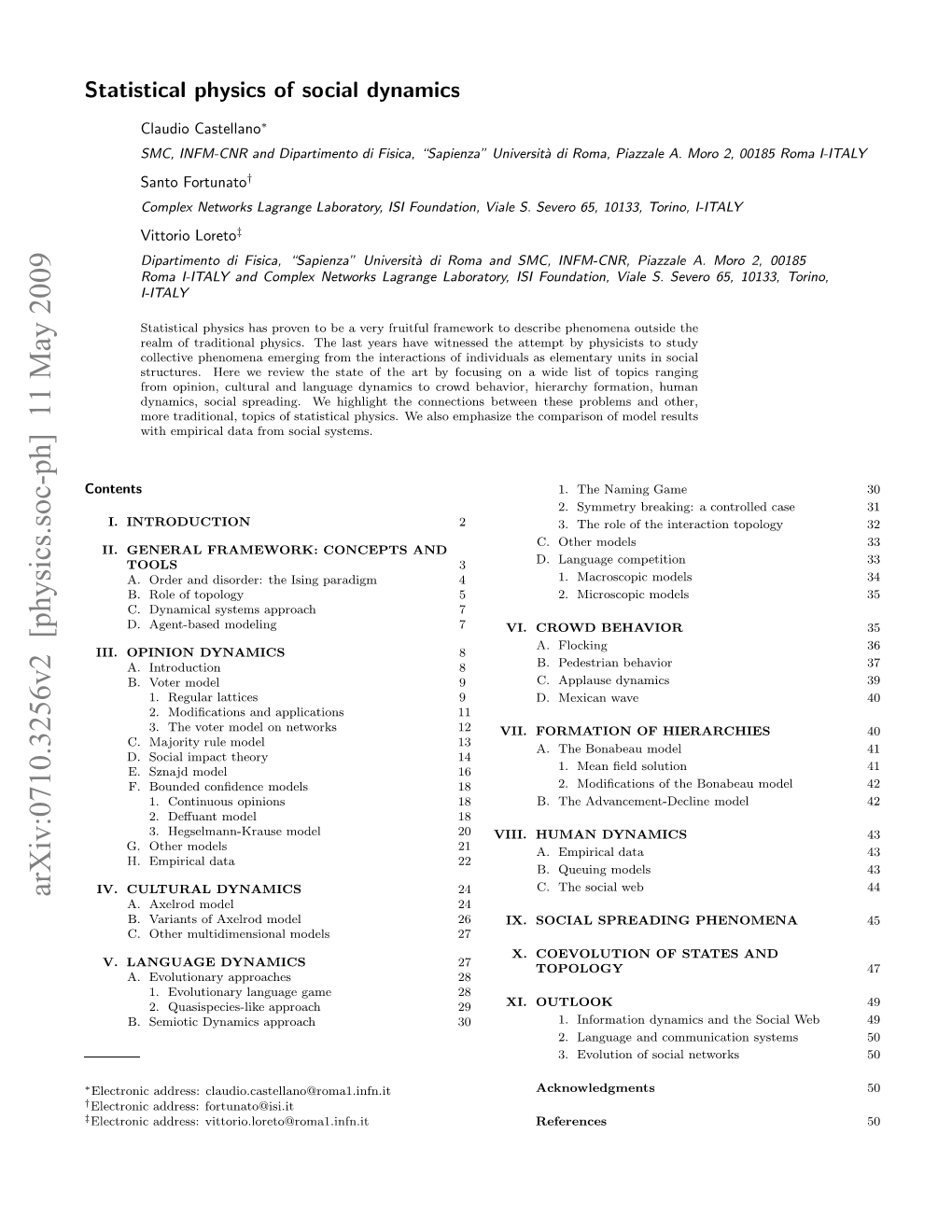 Statistical Physics of Social Dynamics