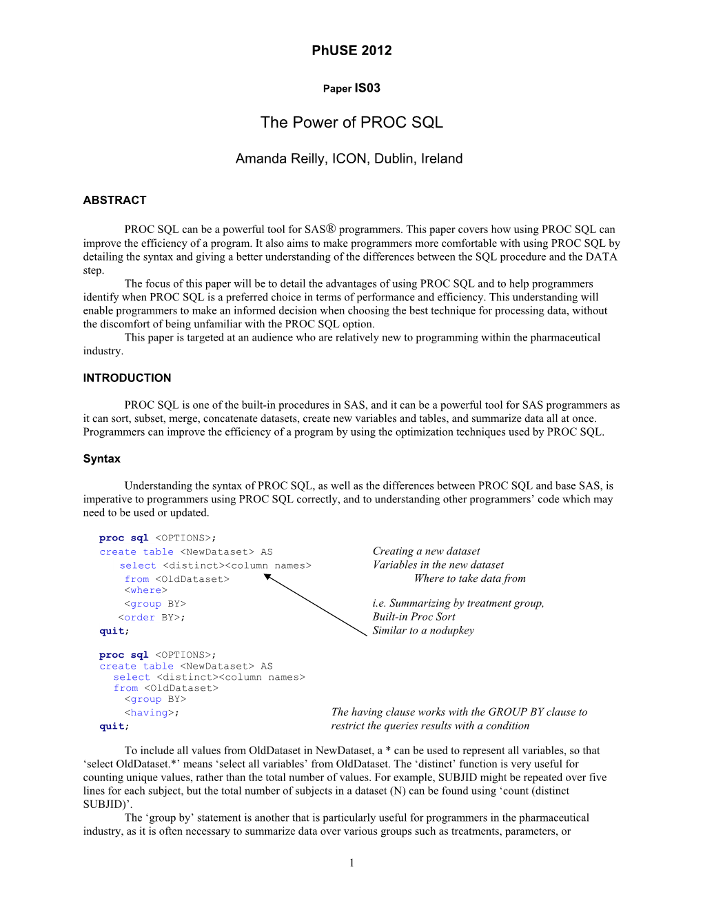 The Power of PROC SQL