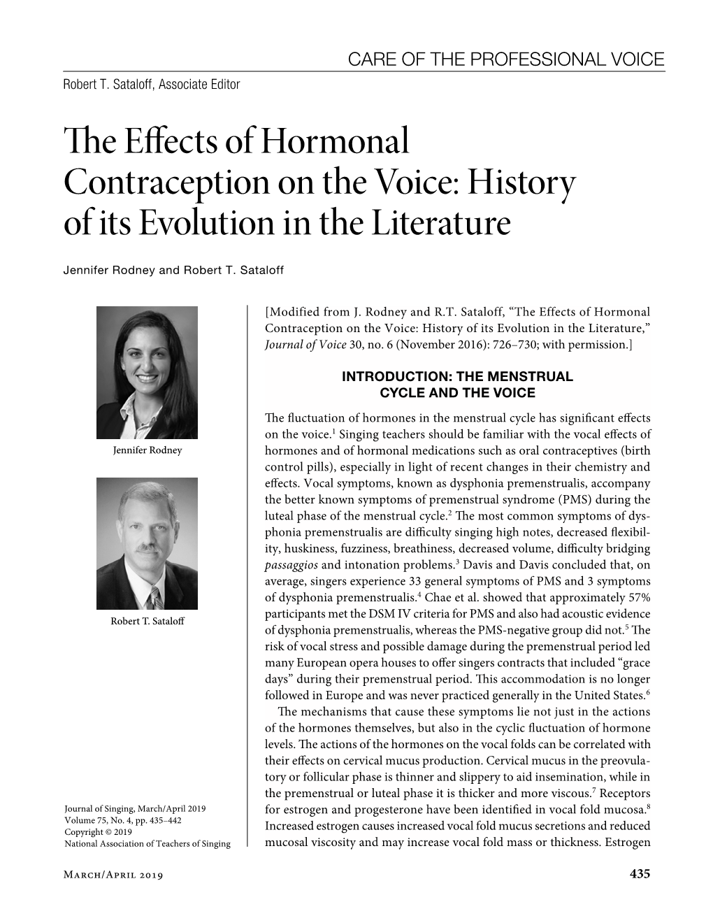 The Effects of Hormonal Contraception on the Voice: History of Its Evolution in the Literature