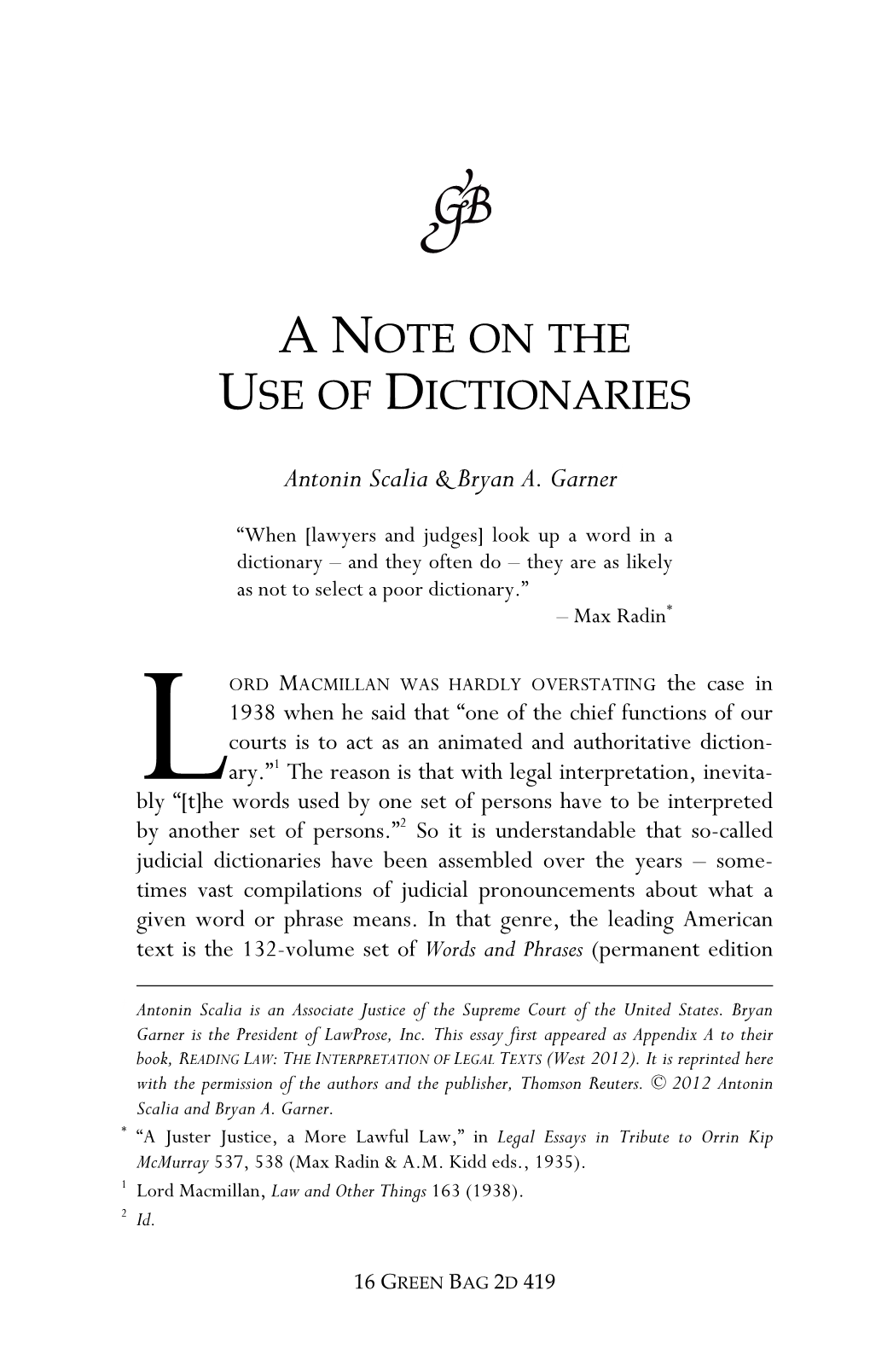 A Note on the Use of Dictionaries