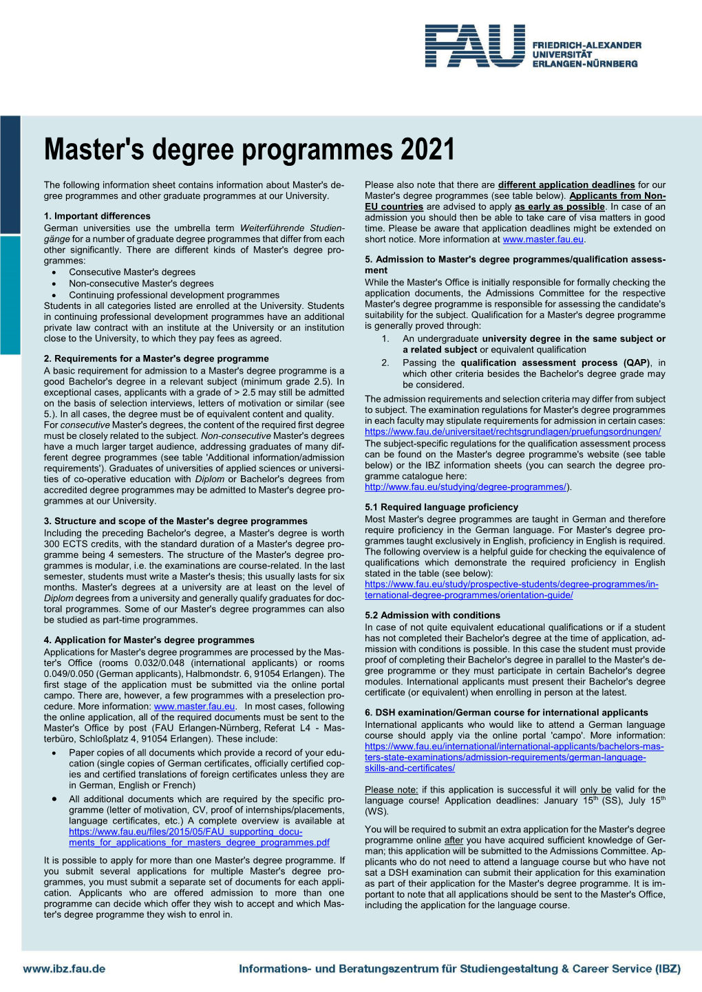 Master's Degree Programmes 2021