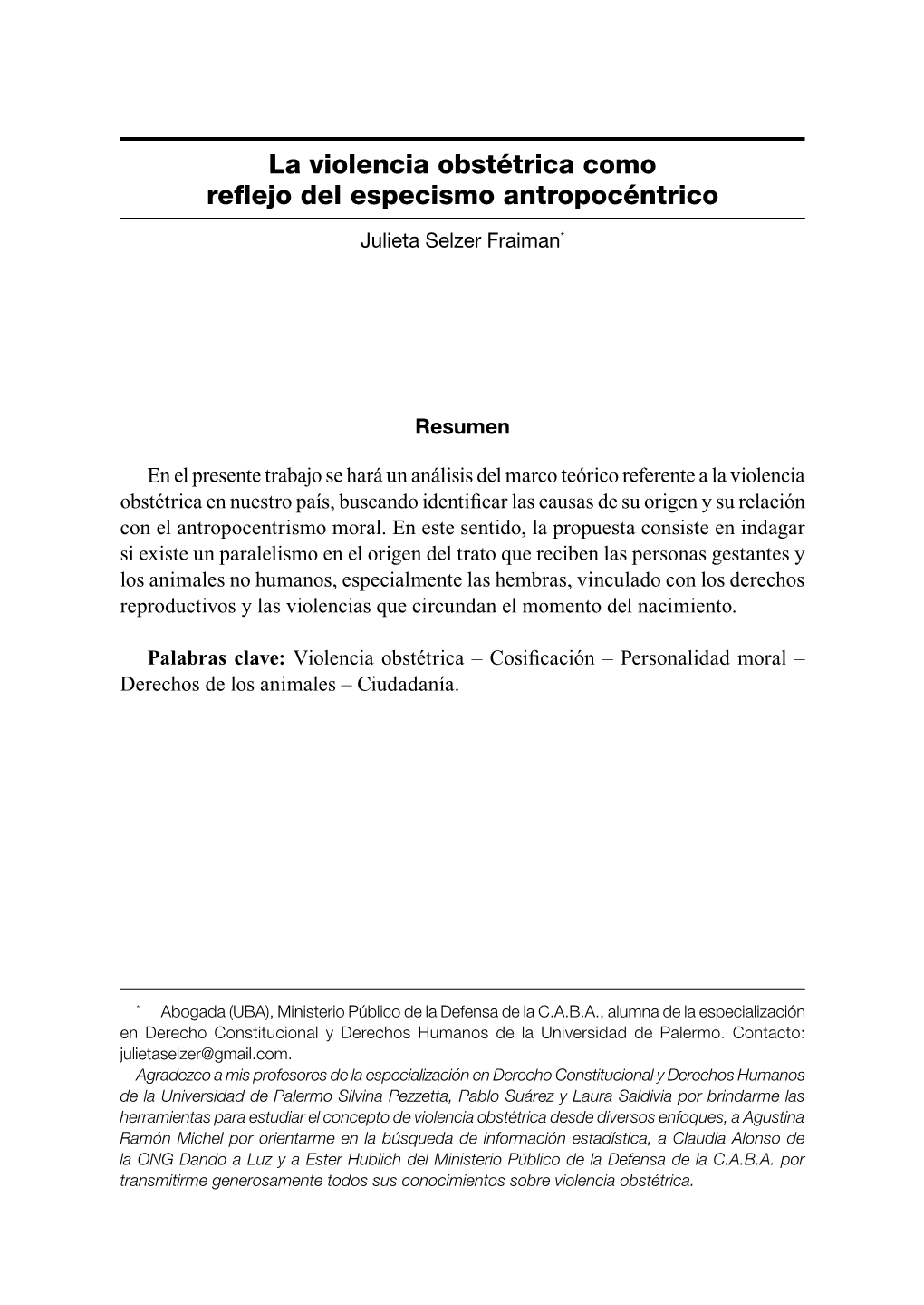 La Violencia Obstétrica Como Reflejo Del Especismo Antropocéntrico