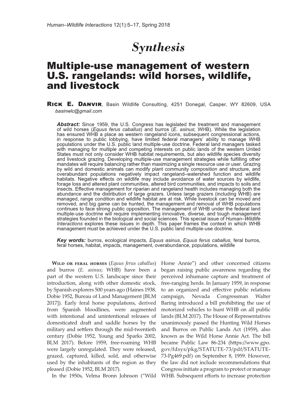 Multiple-Use Management of Western U.S. Rangelands: Wild Horses, Wildlife, and Livestock