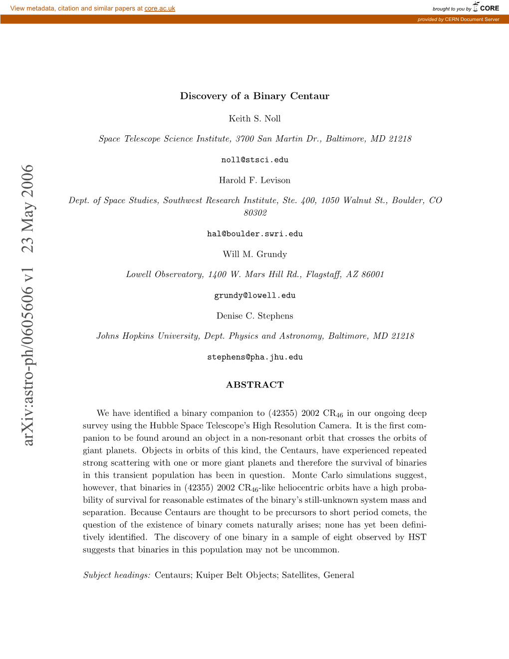 Arxiv:Astro-Ph/0605606 V1 23 May 2006 Et Fsaesuis Otws Eerhisiue Ste