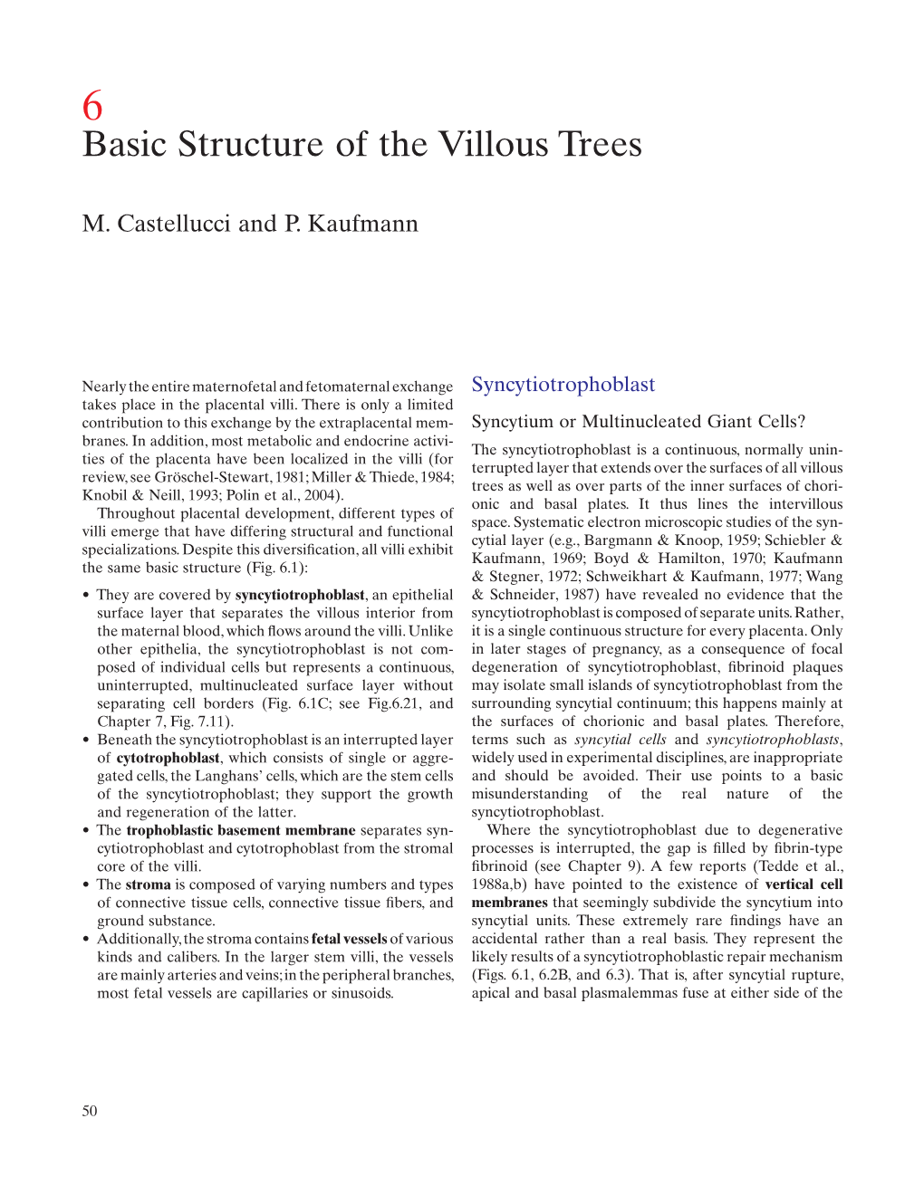 Basic Structure of the Villous Trees