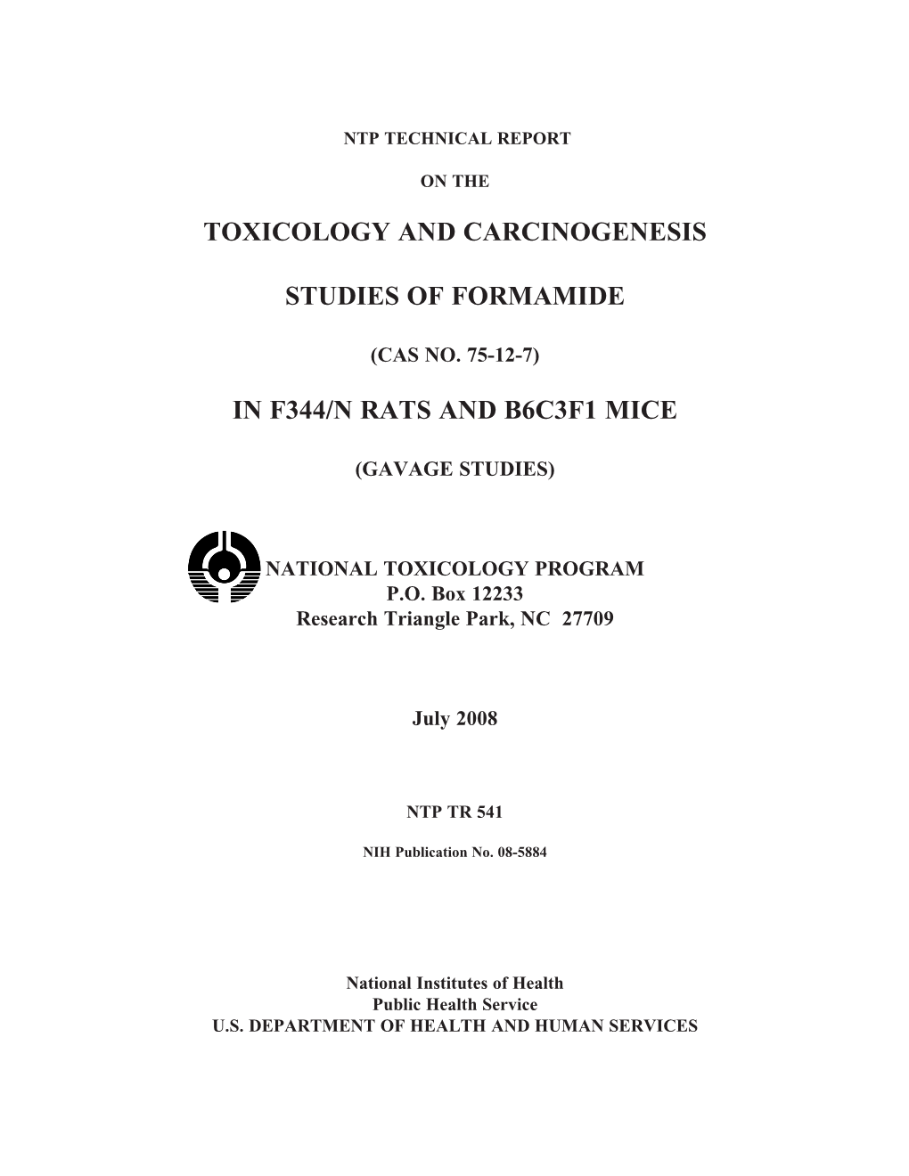 TR-541: Formamide (CASRN 75-12-7) in F344/N Rats and B6C3F1 Mice (Gavage Studies)