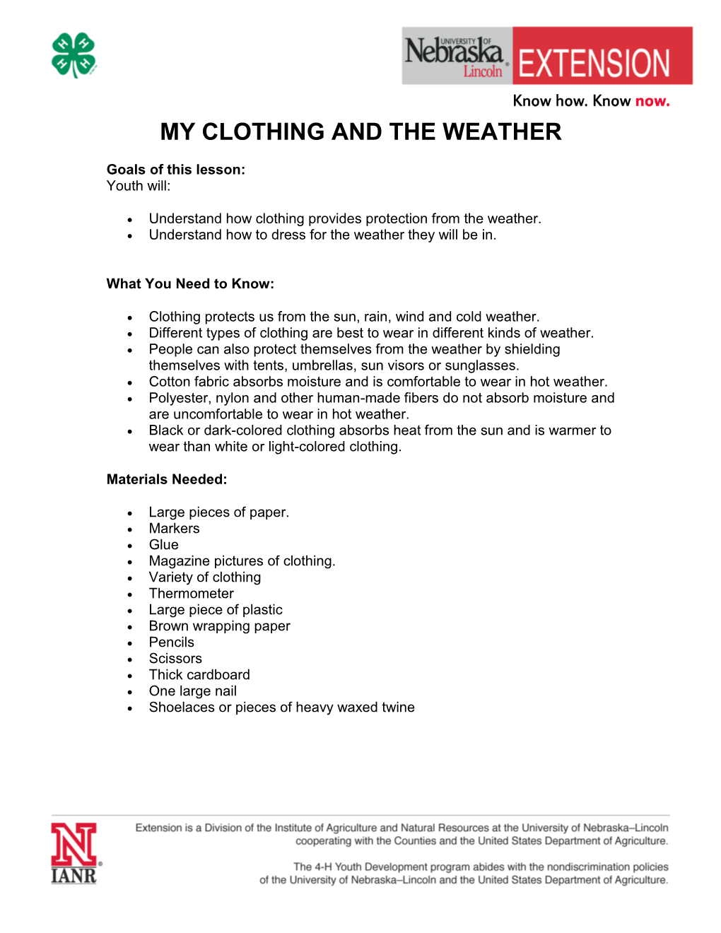 My Clothing and the Weather