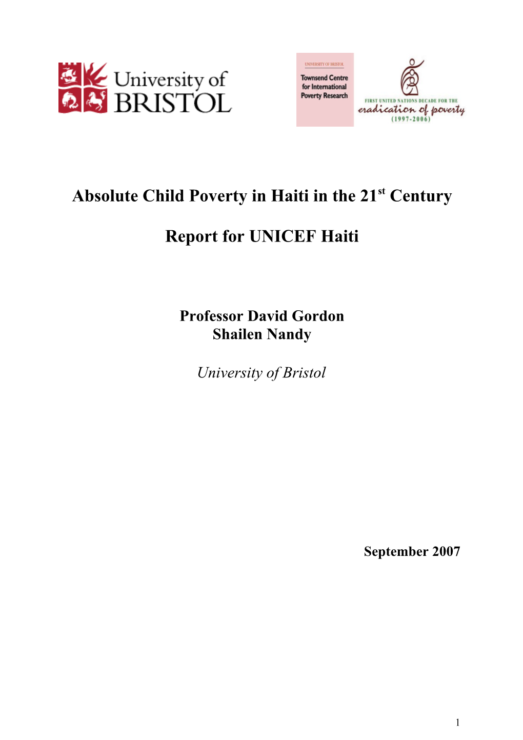 Absolute Child Poverty in Haiti in the 21St Century