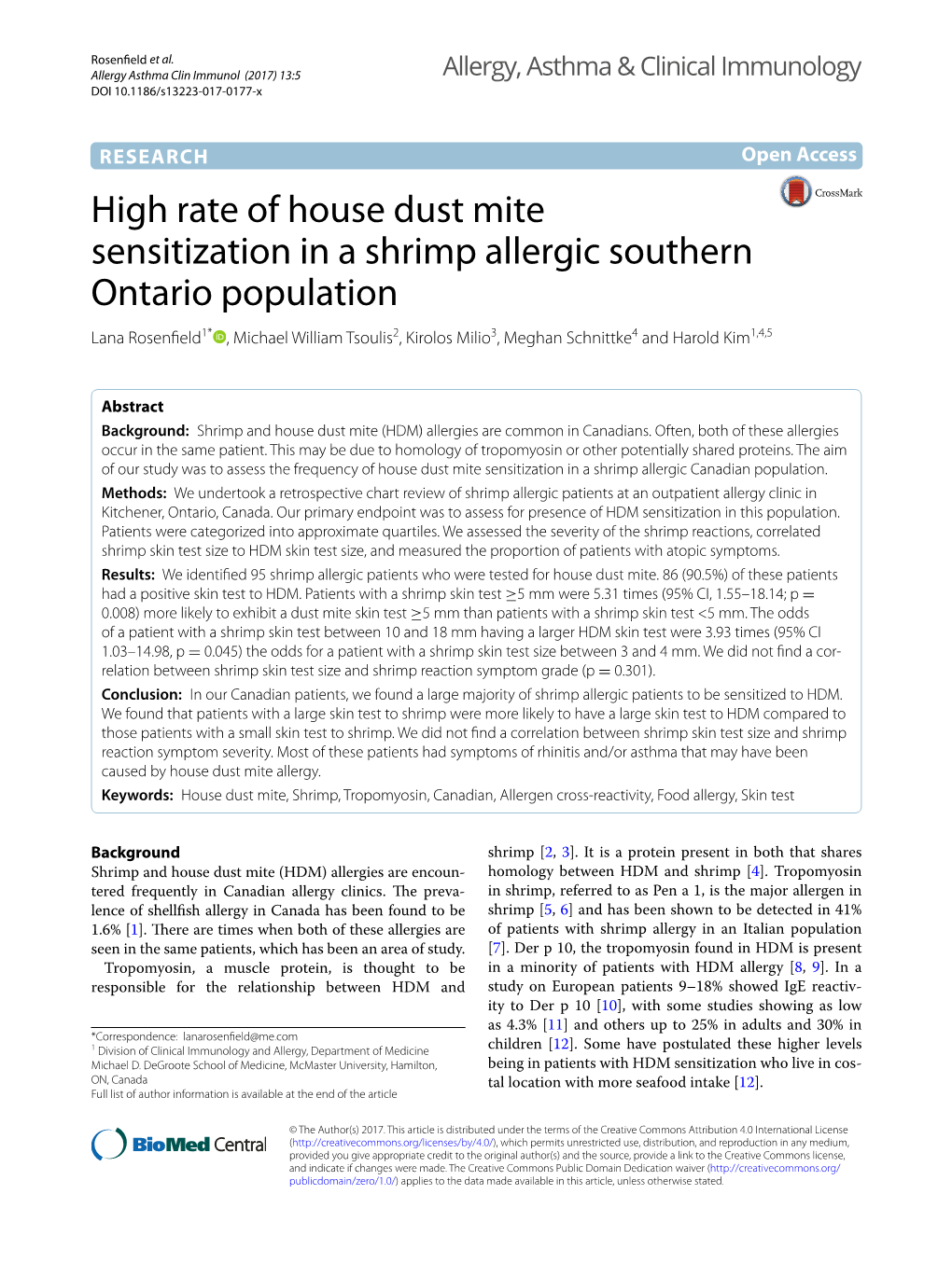 High Rate of House Dust Mite Sensitization in a Shrimp Allergic