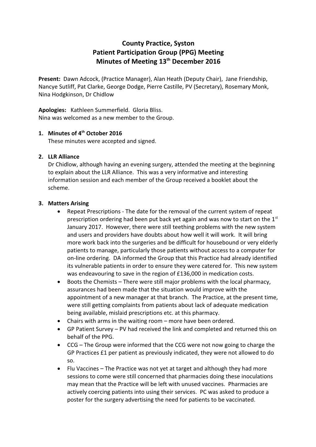 Patient Participation Group (PPG) Meeting