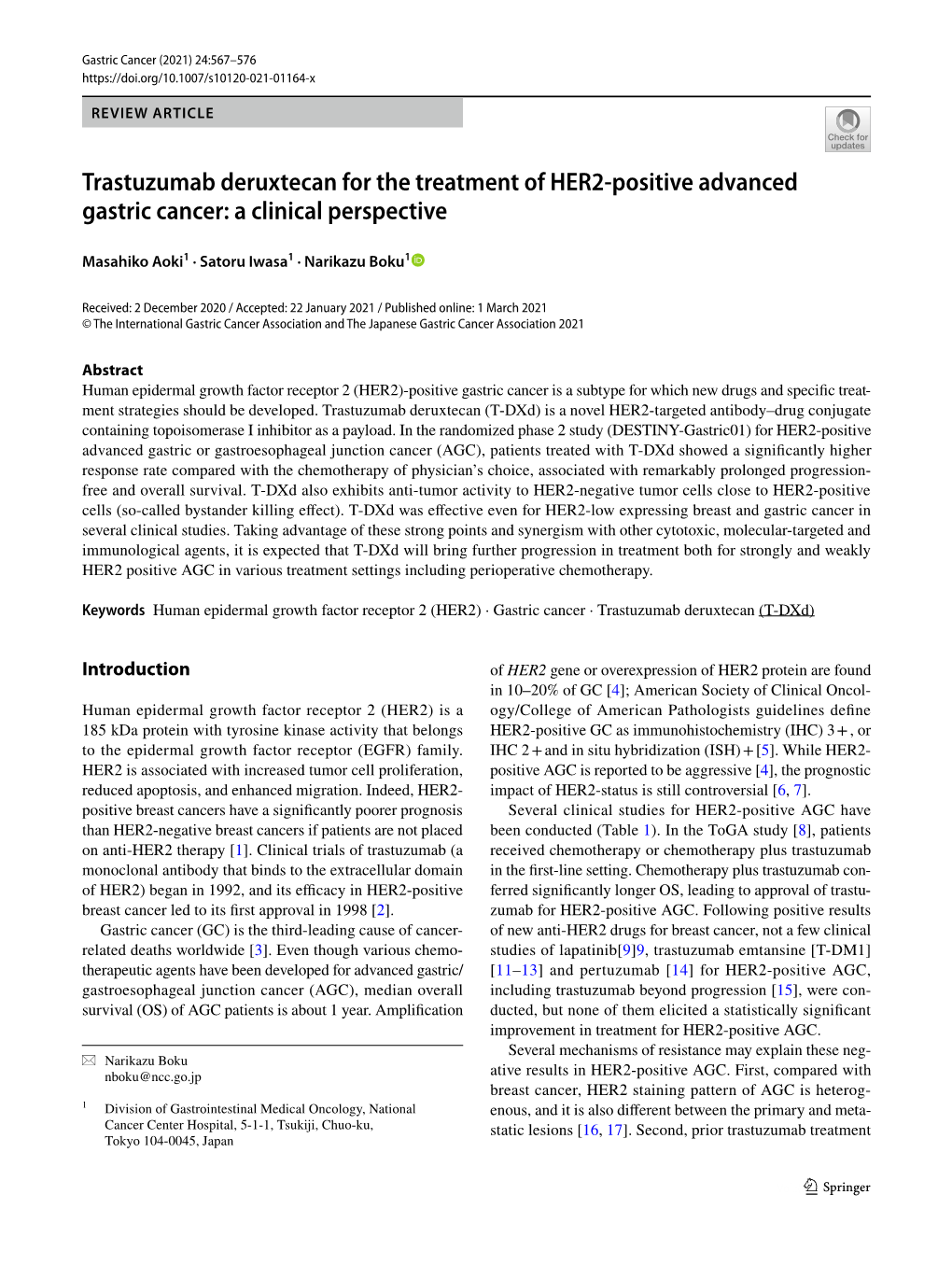 Trastuzumab Deruxtecan for the Treatment of HER2-Positive Advanced Gastric Cancer: a Clinical… 569