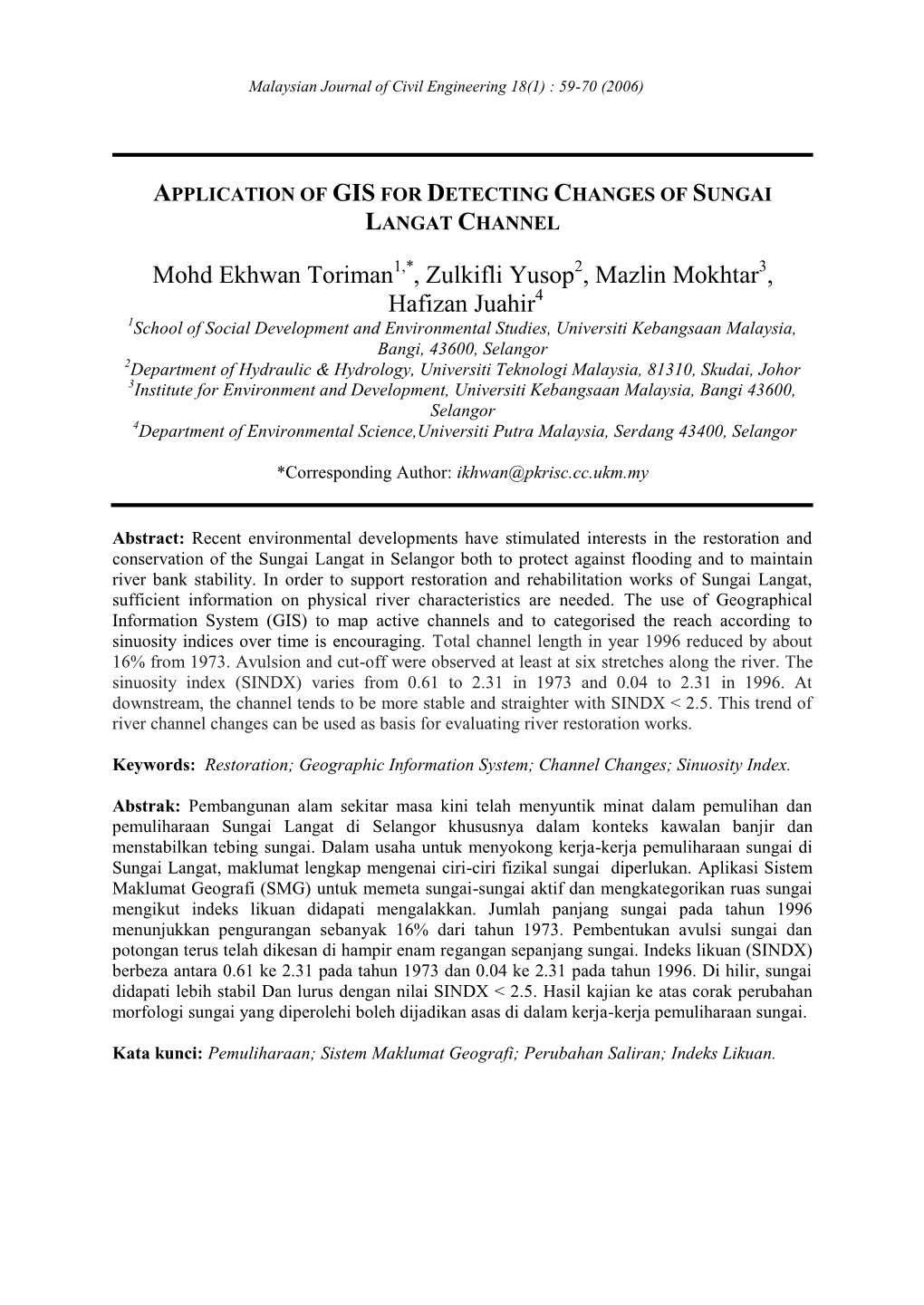 River Channel Change Assessment For