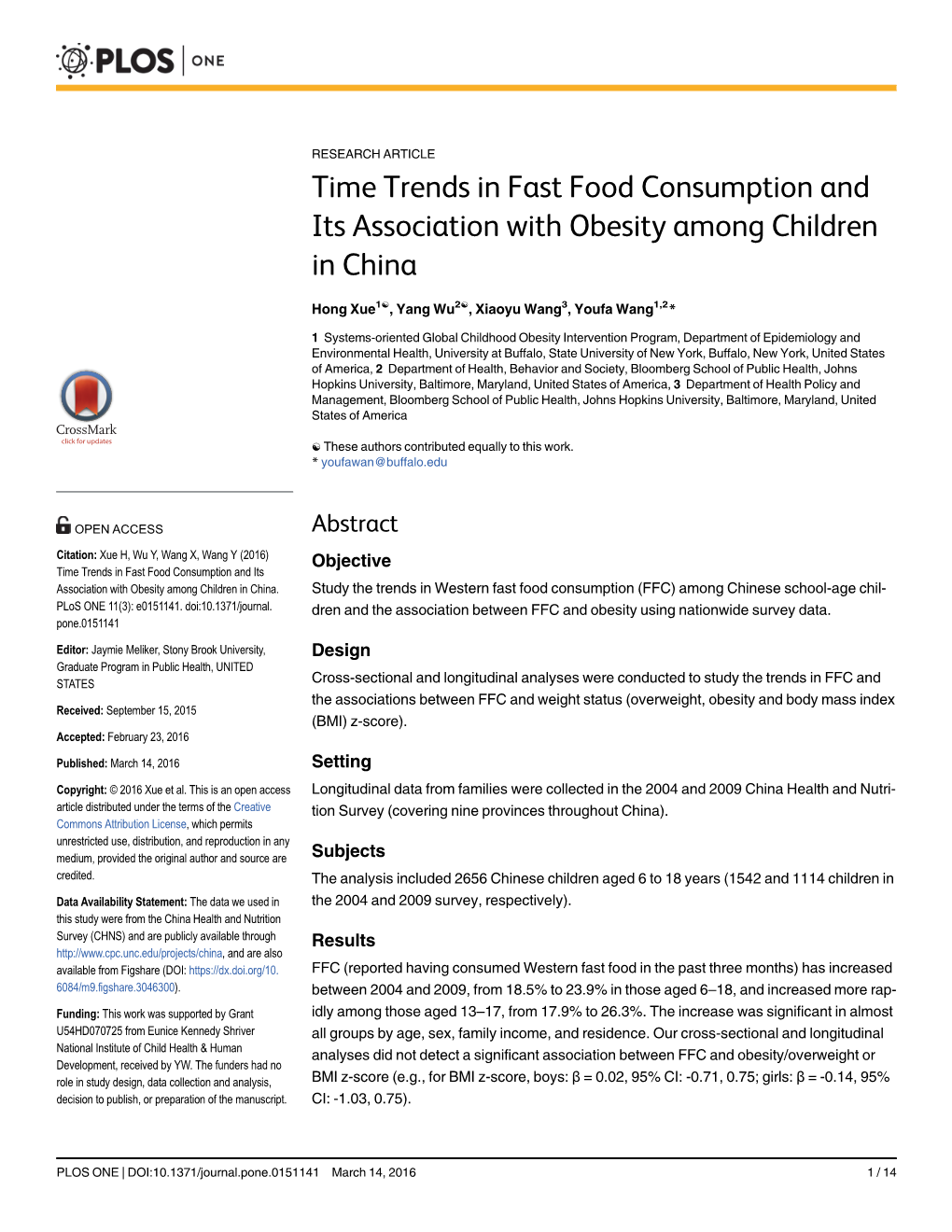 Time Trends in Fast Food Consumption and Its Association with Obesity Among Children in China