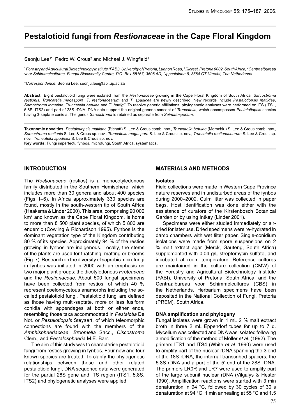 Pestalotioid Fungi from Restionaceae in the Cape Floral Kingdom