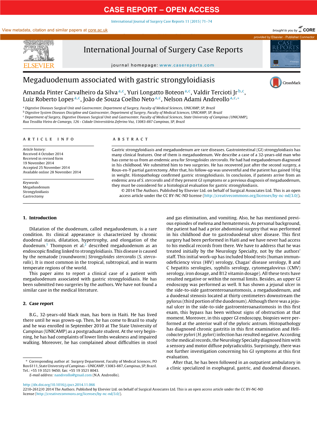 Megaduodenum Associated with Gastric Strongyloidiasis