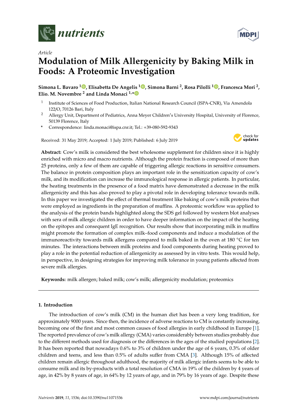 Modulation of Milk Allergenicity by Baking Milk in Foods: a Proteomic Investigation