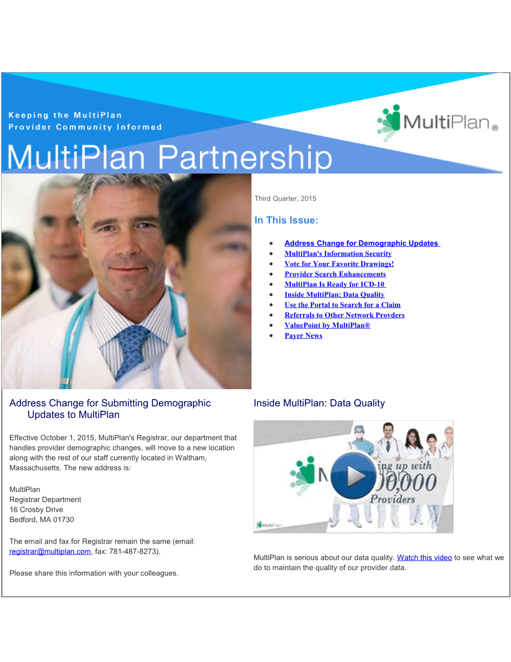 Address Change for Submitting Demographic Updates to Multiplan