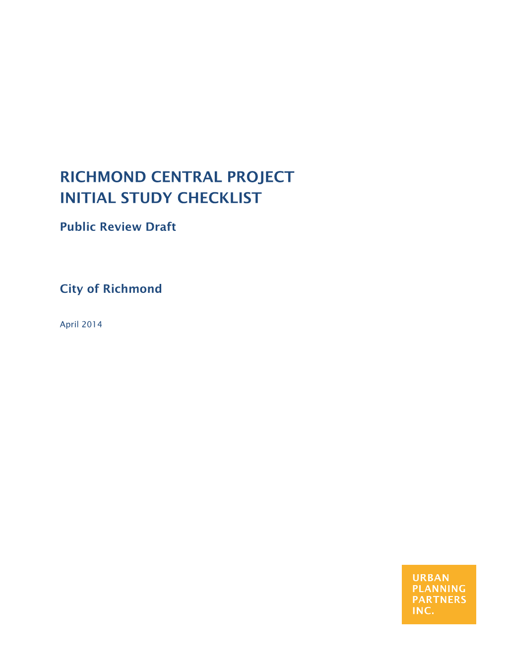 Richmond Central Project Initial Study Checklist