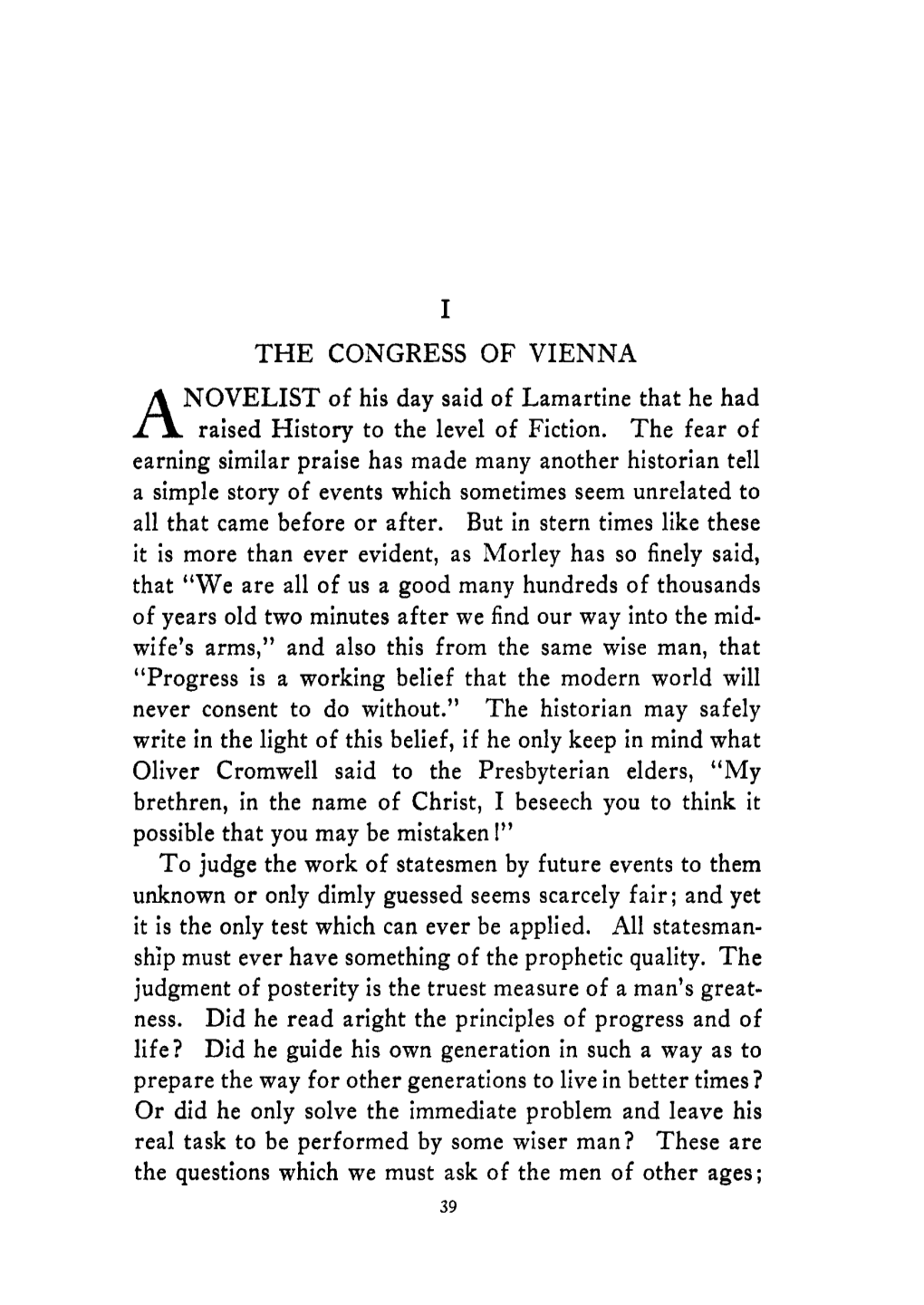 I the CONGRESS of VIENNA NOVELIST of His Day Said of Lamartine That He Had a Raised History to the Level of Fiction