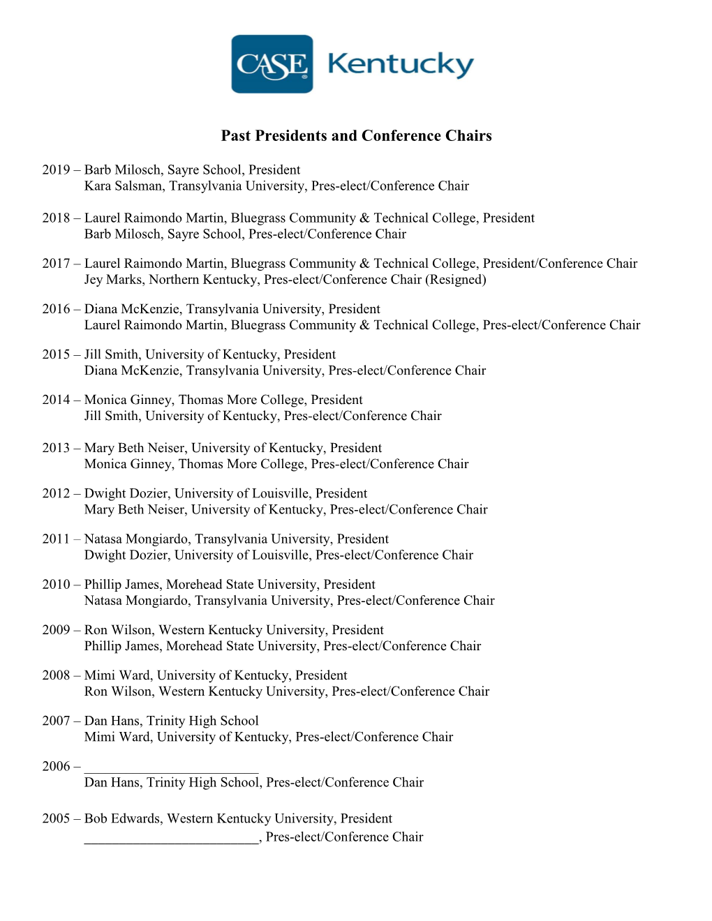 Past Presidents and Conference Chairs