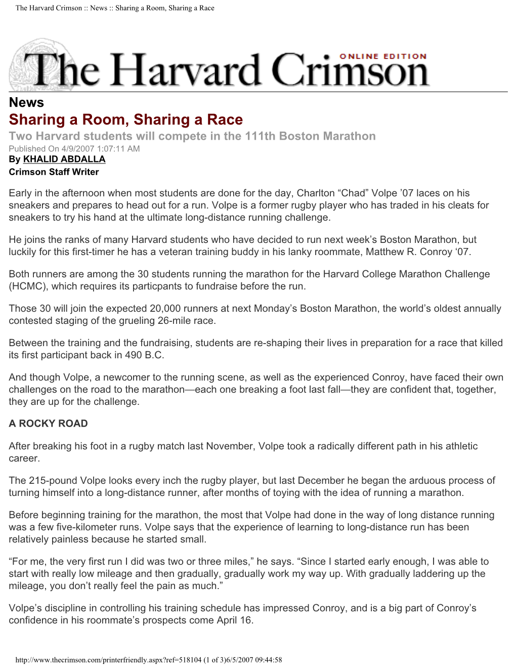 The Harvard Crimson :: News :: Sharing a Room, Sharing a Race