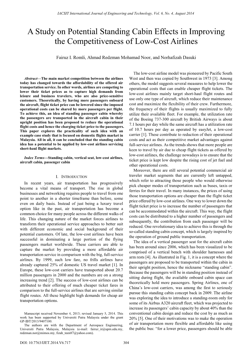 A Study on Potential Standing Cabin Effects in Improving the Competitiveness of Low-Cost Airlines