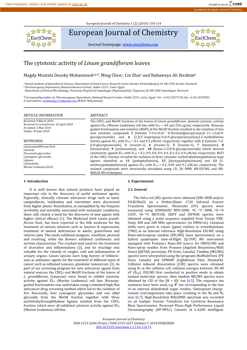 European Journal of Chemistry