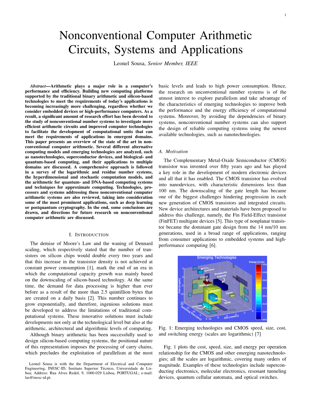 Nonconventional Computer Arithmetic Circuits, Systems and Applications Leonel Sousa, Senior Member, IEEE