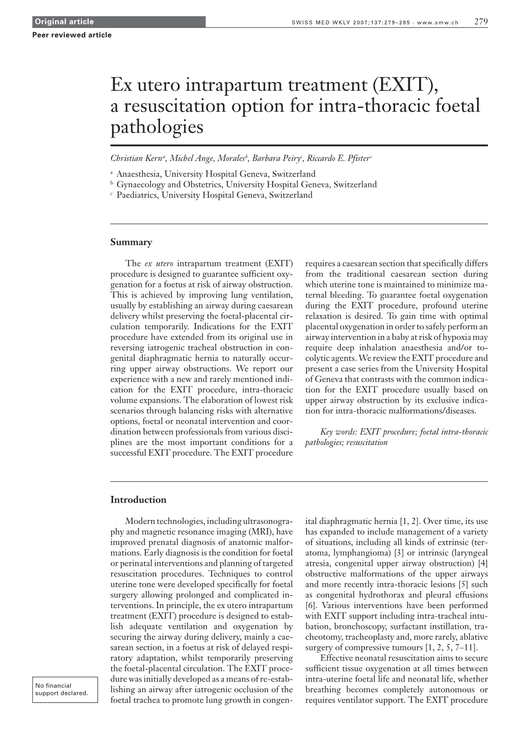 (EXIT), a Resuscitation Option for Intra-Thoracic Foetal Pathologies