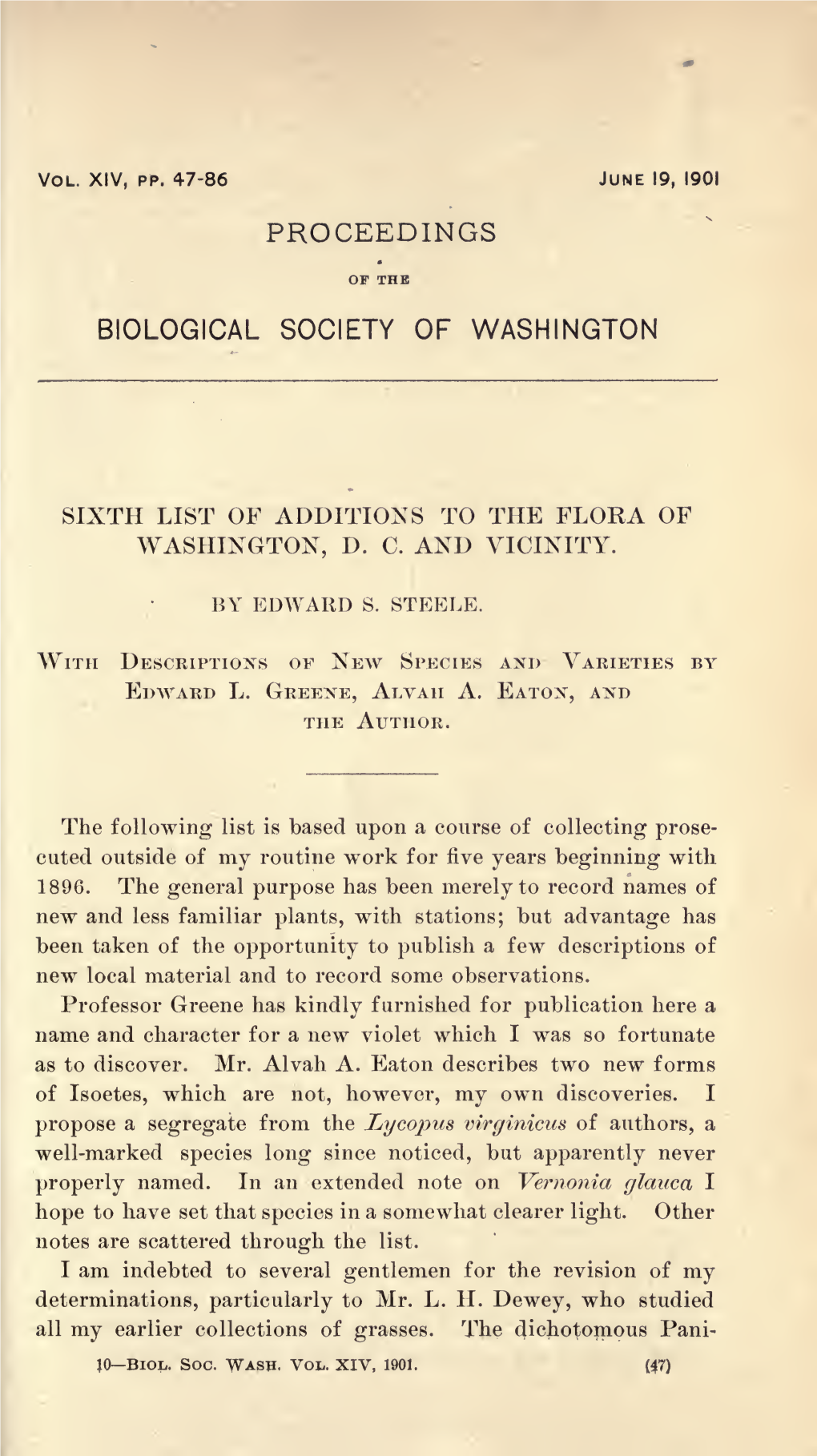 Proceedings of the Biological Society of Washington