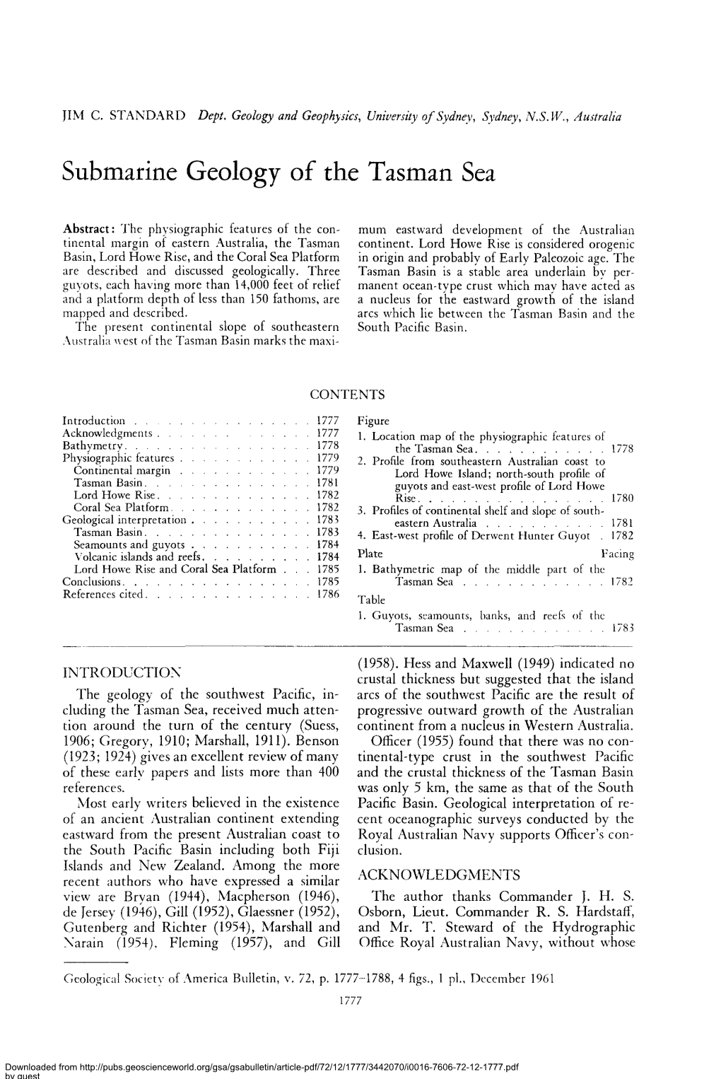 Submarine Geology of the Tasman Sea