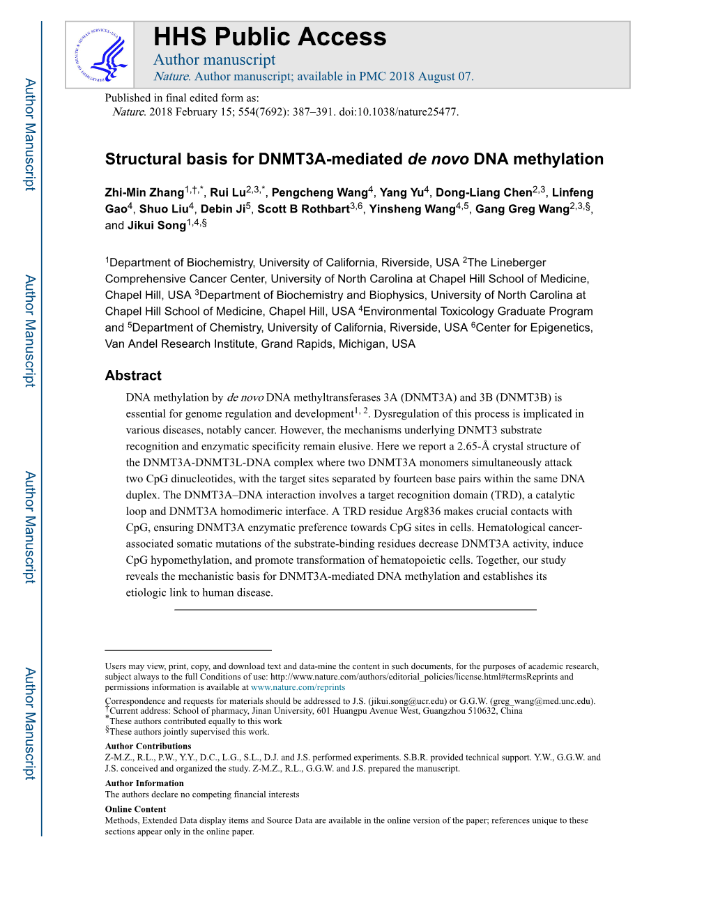 Structural Basis for DNMT3A-Mediated De Novo DNA Methylation
