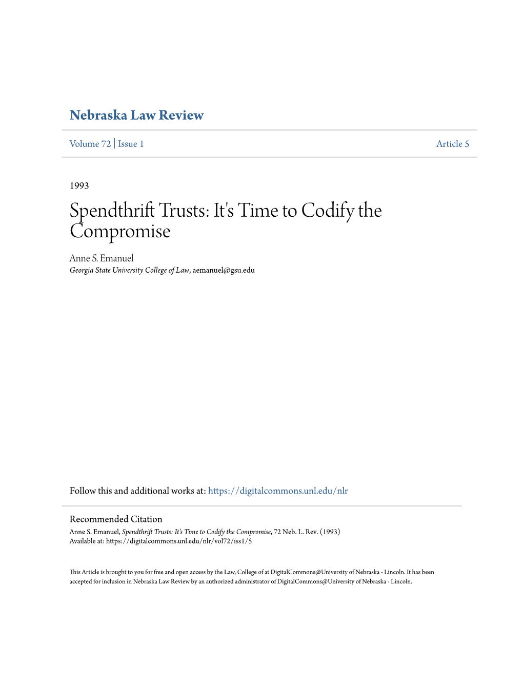 Spendthrift Trusts: It's Time to Codify the Compromise