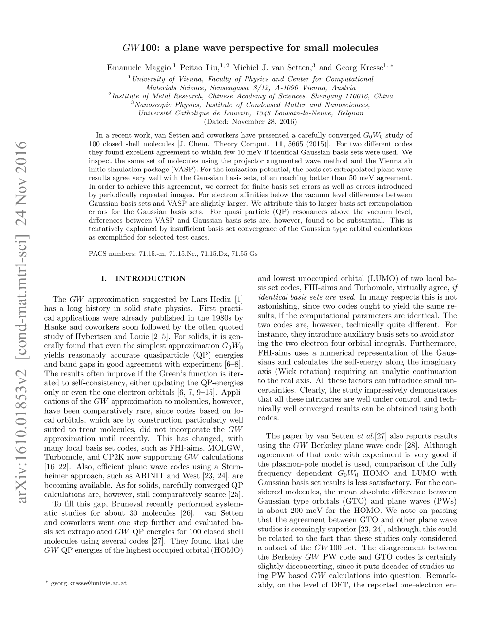 $ GW $100: a Plane Wave Perspective for Small Molecules