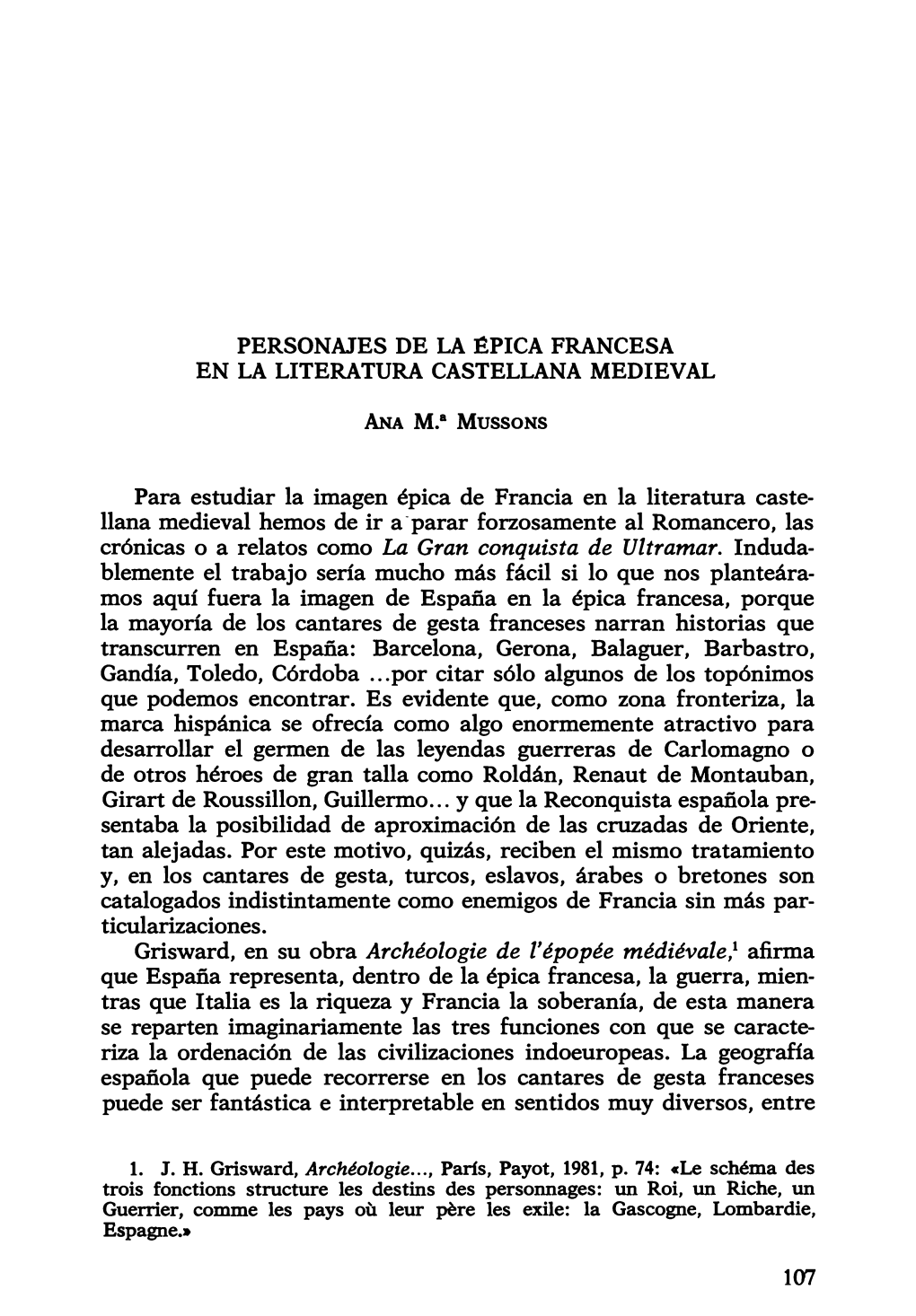 Para Estudiar La Imagen Épica De Francia En La Literatura Caste