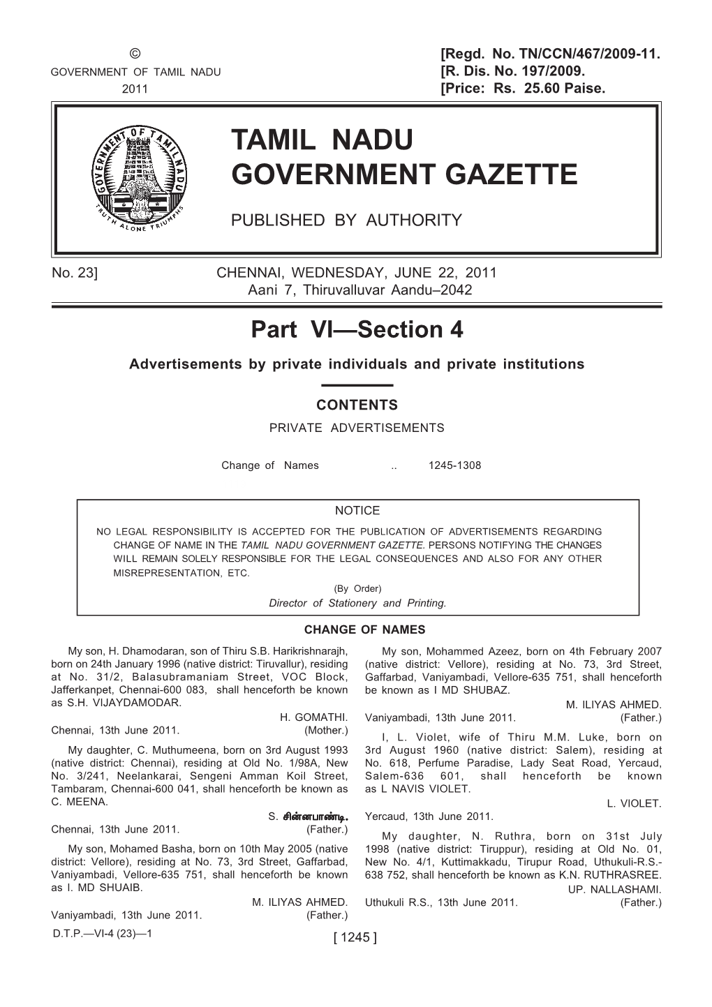 Tamil Nadu Government Gazette