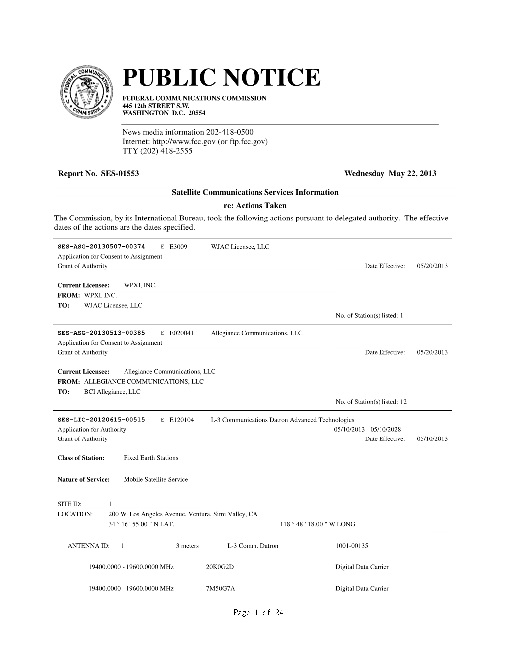 PUBLIC NOTICE FEDERAL COMMUNICATIONS COMMISSION 445 12Th STREET S.W