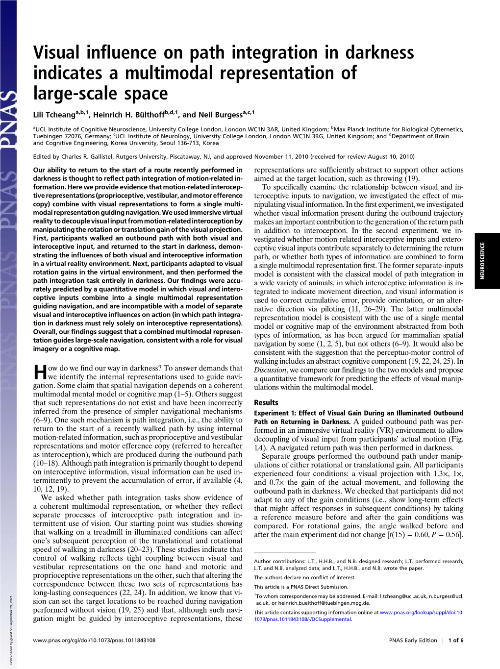 Visual Influence on Path Integration in Darkness Indicates a Multimodal Representation of Large-Scale Space