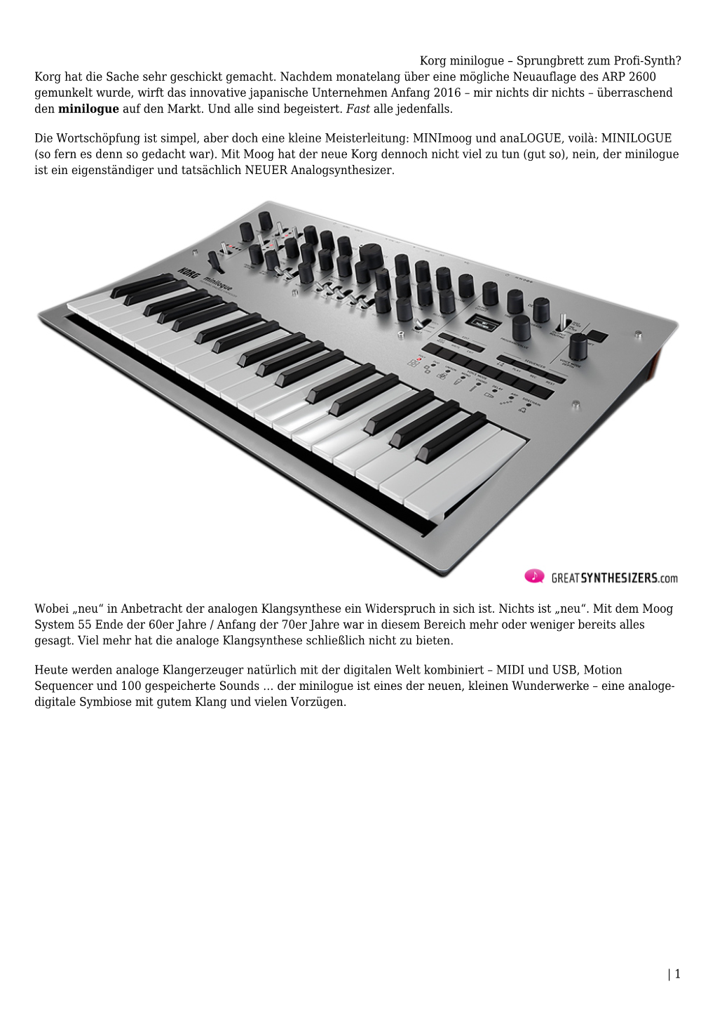 Korg Minilogue &#8211; Sprungbrett Zum Profi-Synth?