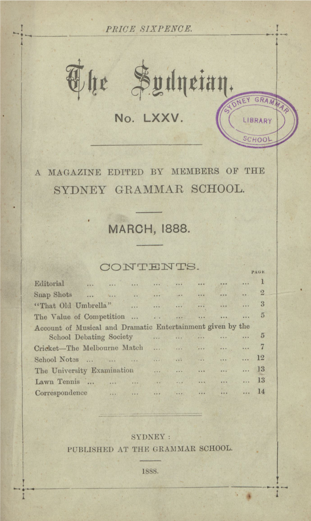 075 the Sydneian MAR 1888