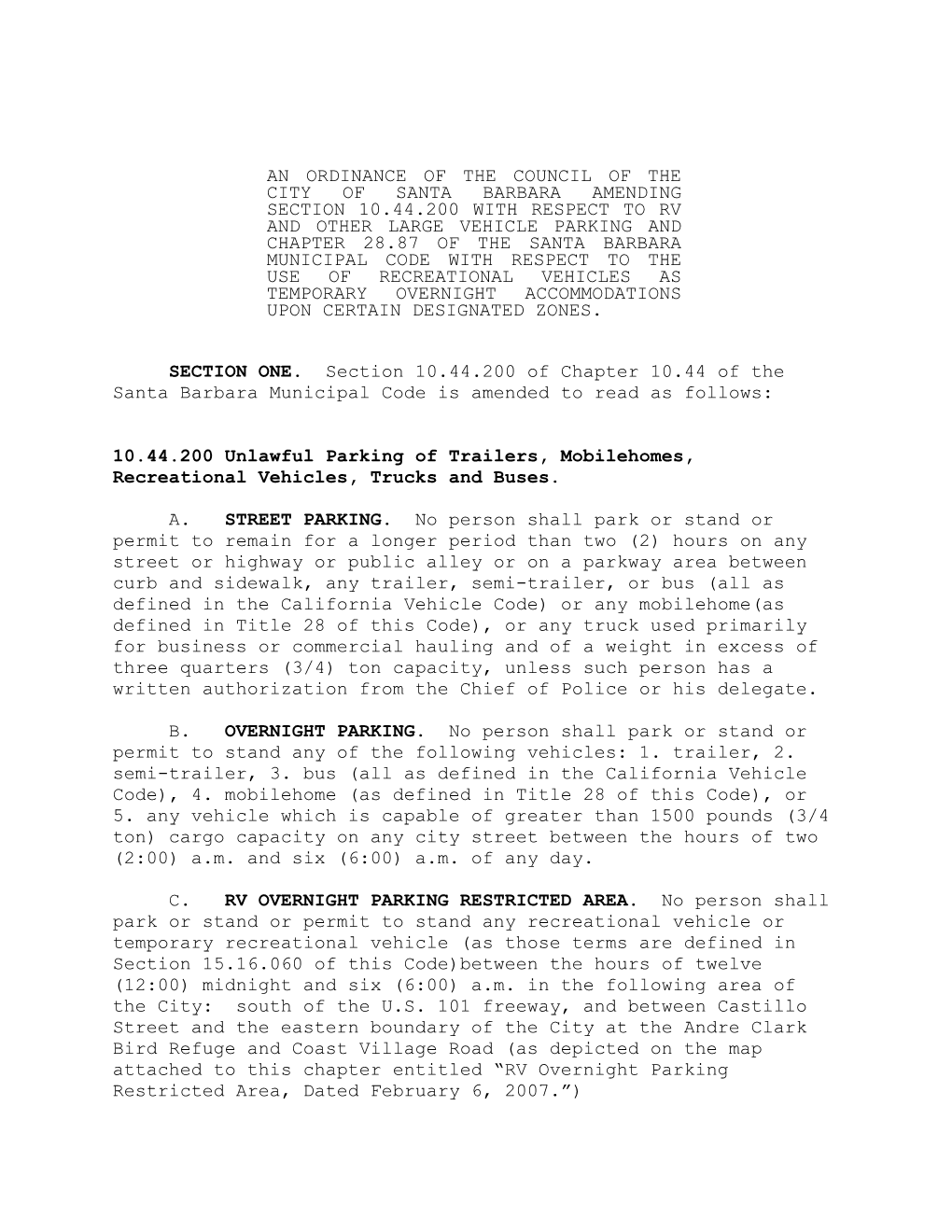 An Ordinance of the Council of the City of Santa Barbara Amending Section 10