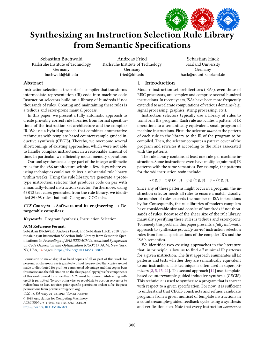 Synthesizing an Instruction Selection Rule Library from Semantic Specifications